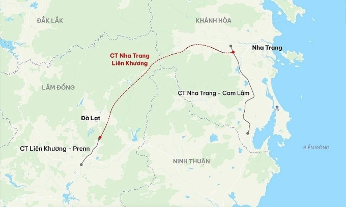 Hướng tuyến cao tốc nối Nha Trang - Đà Lạt. Đồ họa: Đăng Hiếu