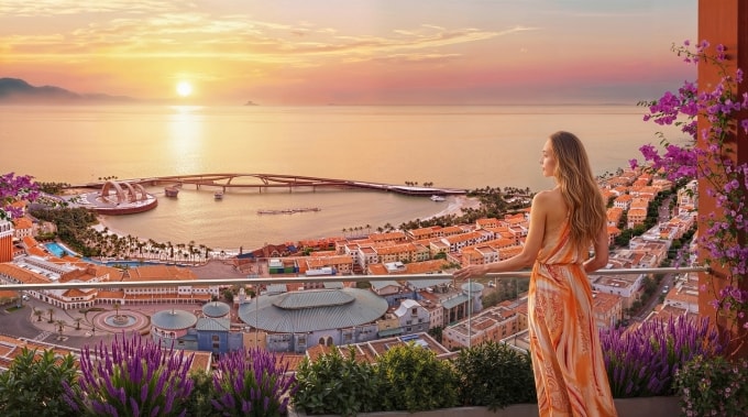 Tầm nhìn panorama bao quát biển trời đảo Ngọc tại căn hộ The Sunset thu hút du khách. Ảnh phối cảnh: Sun Property