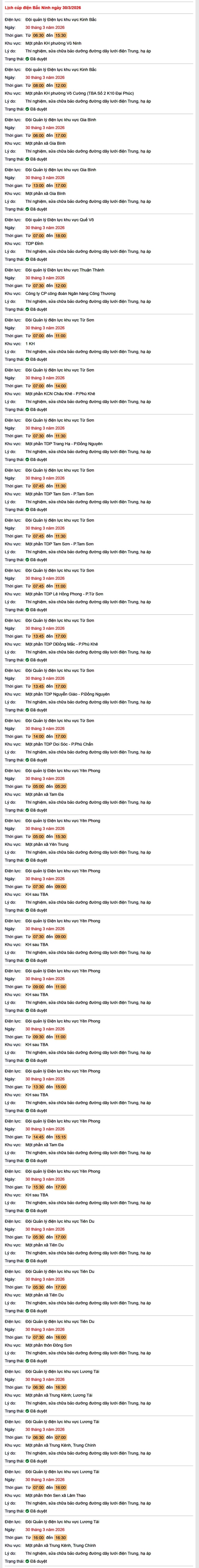 Tra cứu lịch cắt điện Bắc Ninh hôm nay Thứ 2 ngày 30/3/2026- Ảnh 1.