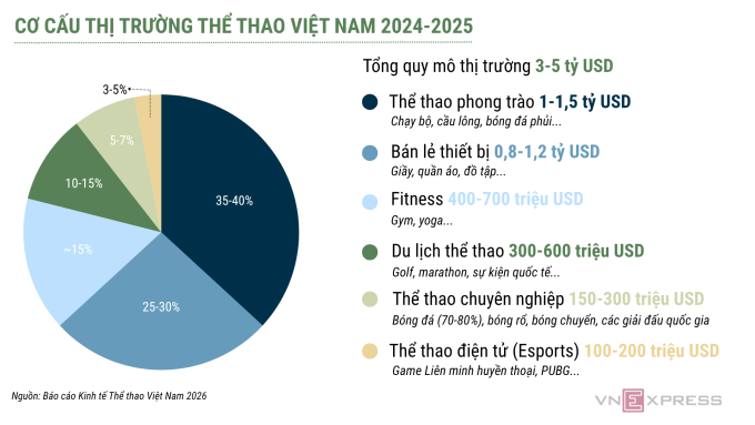 Quy mô và cơ cấu thị trường kinh tế thể thao Việt Nam. Đồ họa: Anh Tú