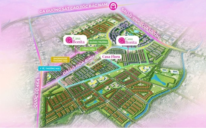 Vị trí phân khu Casa Bonita tại VSIP Nghệ An. Ảnh: Casa Bonita