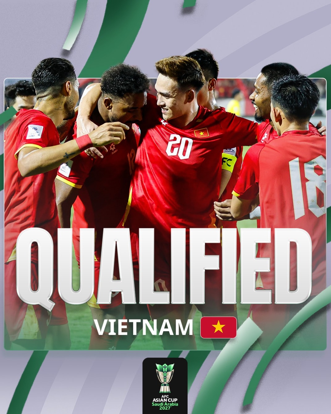 Liên đoàn bóng đá châu Á chính thức xác nhận đội tuyển Việt Nam giành quyền tham dự vòng chung kết ngay sau trận thắng Malaysia. (Nguồn: AFC)