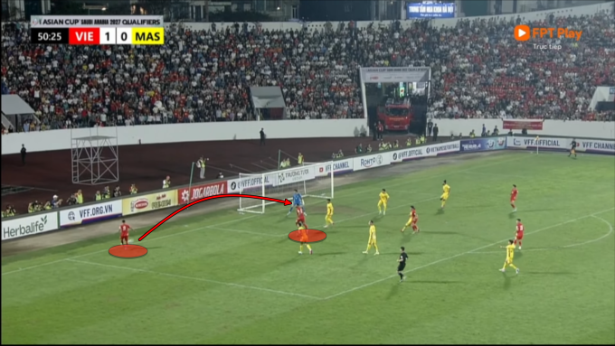 Hoàng Hên kiến tạo để Xuân Son nâng tỷ số thành 2-0 trước Malaysia.