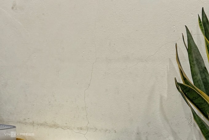 Nứt co ngót dạng chân chim trên tường, loại thường gặp và ít rủi ro về kết cấu. Ảnh: Bích Phương