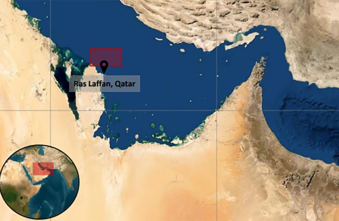 Khu vực tàu dầu Aqua 1 hoạt động khi bị tên lửa Iran đánh trúng ngày 1/4. Đồ họa: UKMTO