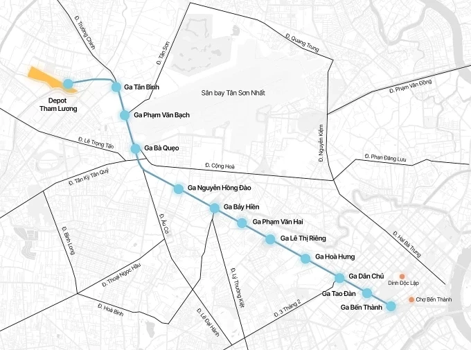 Hướng tuyến Metro Bến Thành - Tham Lương. Đồ họa: Tâm Thảo