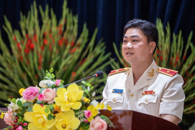 Tân cục trưởng Dương Đức Hải phát biểu nhận nhiệm vụ. Ảnh: Công an Hà Nội
