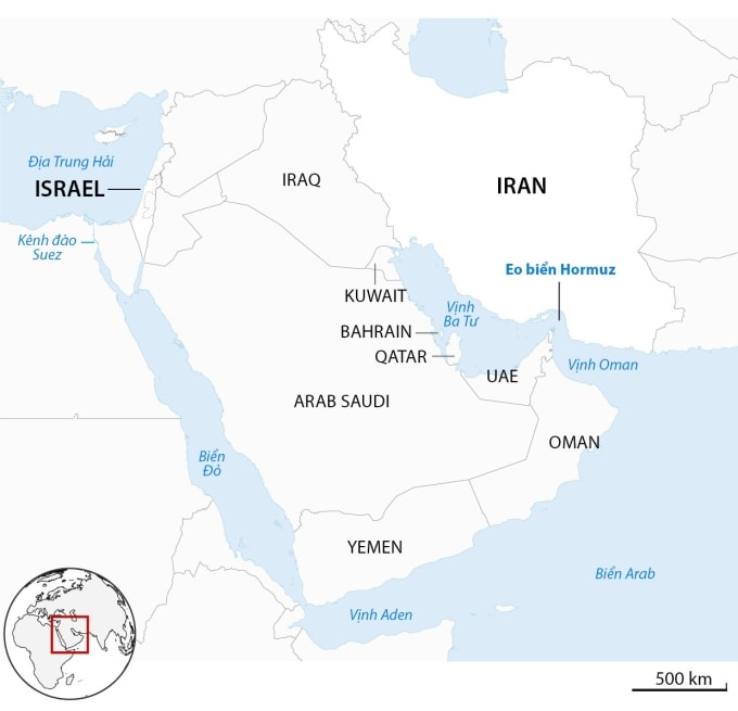 Eo biển Hormuz. Đồ họa: Guardian