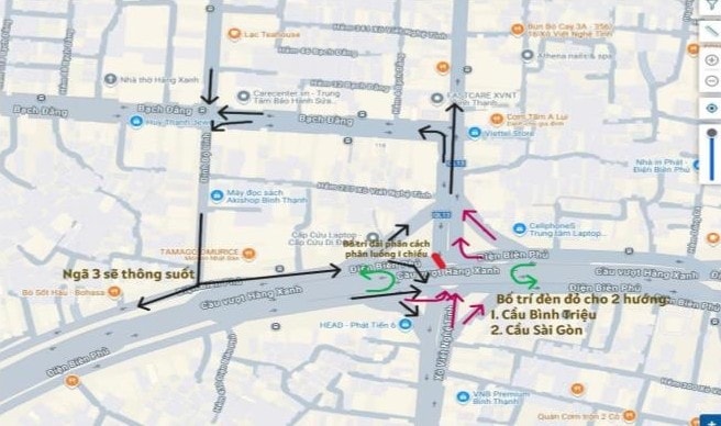 Phân luồng một chiều để giảm thiểu giao cắt và khai thác đường Đinh Bộ Lĩnh.