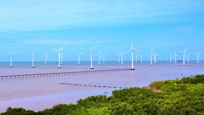 Nhà máy Điện gió Bạc Liêu ở phường Hiệp Thành, tỉnh Cà Mau. Ảnh: An Minh