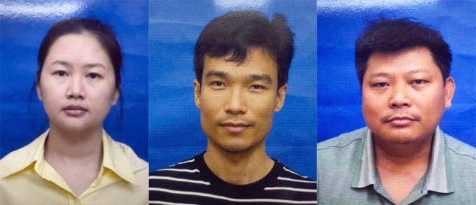 Ngô Thị Thảo, Trần Quang Chiến, và Vương Lê Vĩnh Nhân tại cơ quan điều tra. Ảnh: Bộ Công an