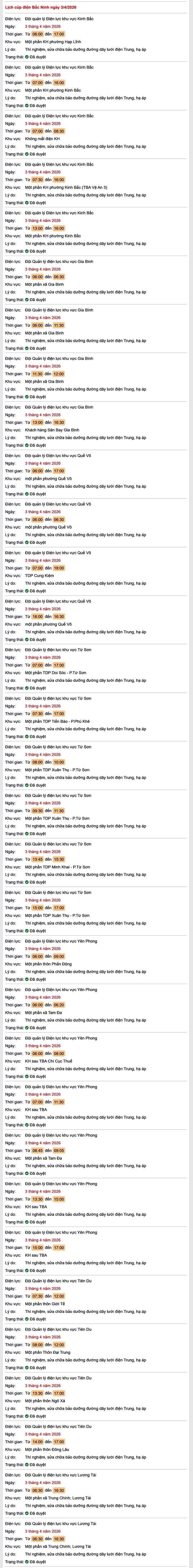 Tra cứu lịch cắt điện Bắc Ninh hôm nay Thứ 6 ngày 3/4/2026- Ảnh 1.