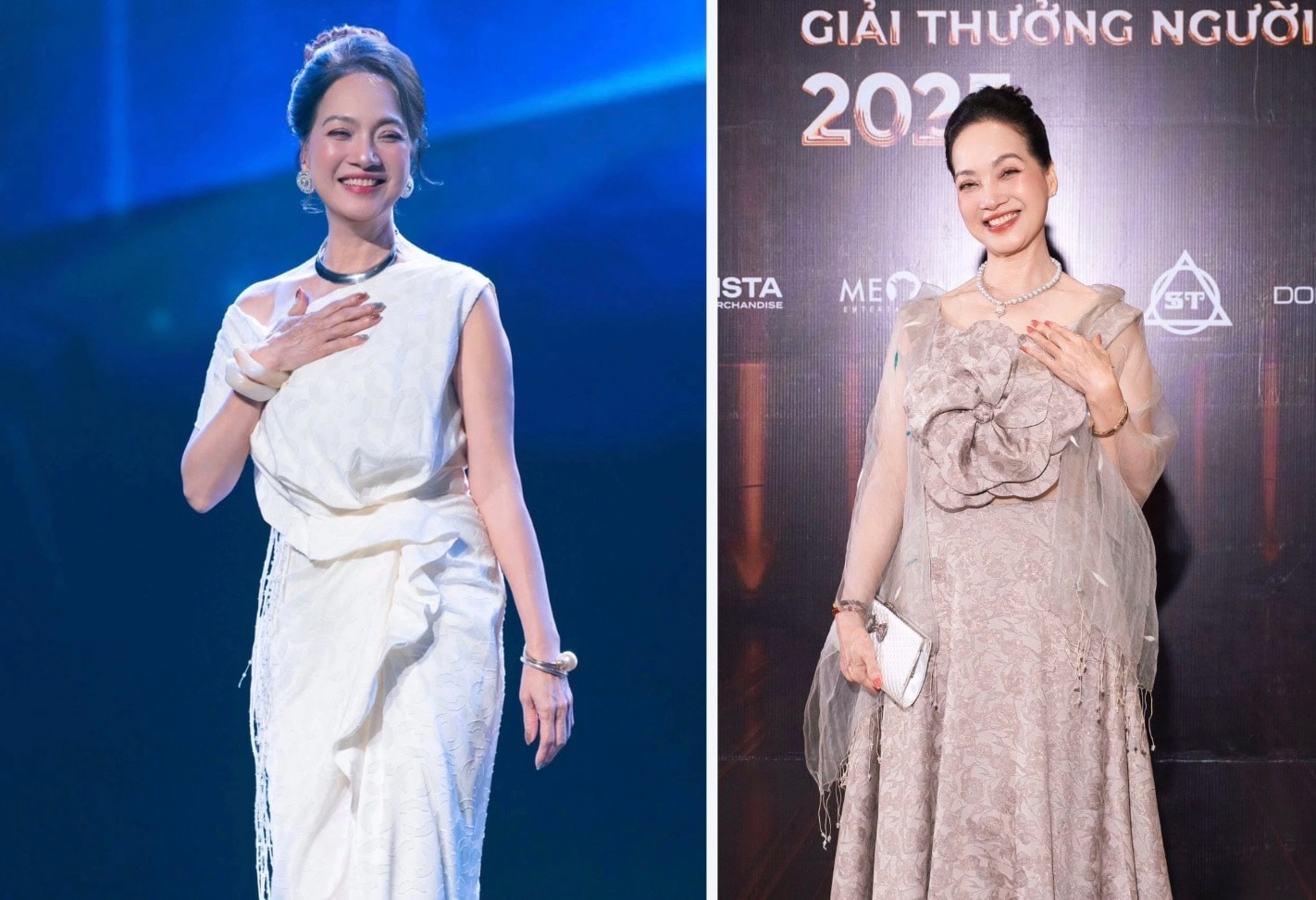 Ở tuổi 63, NSND Lê Khanh vẫn giữ phong độ rạng rỡ với gu thời trang tinh tế, biết dung hòa giữa cổ điển và hiện đại.