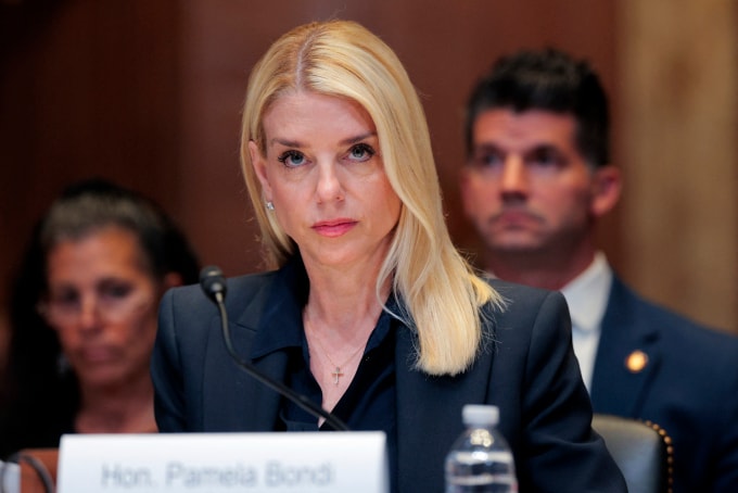 Bộ trưởng Tư pháp Mỹ Pam Bondi điều trần tại Thượng viện ngày 25/6/2025. Ảnh: AFP