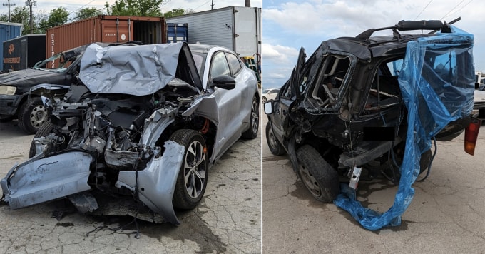 Chiếc Ford Mach-E (trái) và xe Honda CR-V trong tai nạn chết người vào tháng 2/2024. Ảnh: NTSB