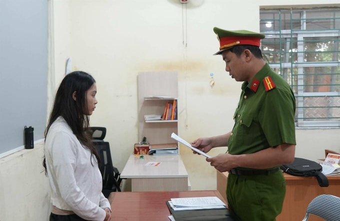 Triệu Thị Dung tại cơ quan điều tra. Ảnh: Công an cung cấp