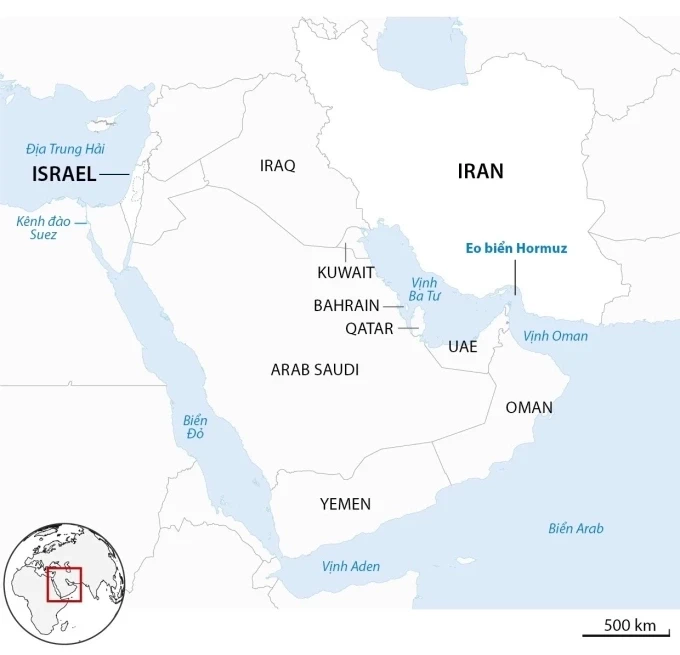 Vị trí eo biển Hormuz. Đồ họa: Guardian