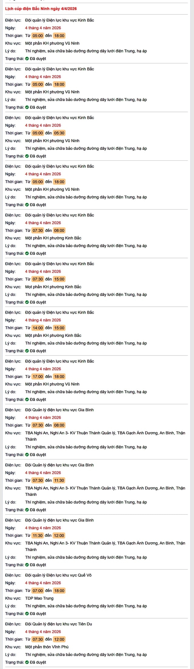 Tra cứu lịch cắt điện Bắc Ninh hôm nay Thứ 7 ngày 4/4/2026- Ảnh 1.