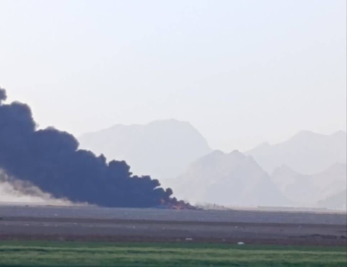 Image of a U.S. C-130 Hercules involved in the search and rescue operation in southwestern Iran, which became immobilized and was abandoned and destroyed by Delta Force.
