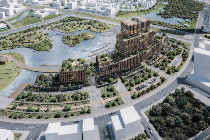 Một phối cảnh Trung tâm chính trị, hành chính tập trung được đề xuất. Ảnh:Trung tâm Nghiên cứu kiến trúc TP HCM