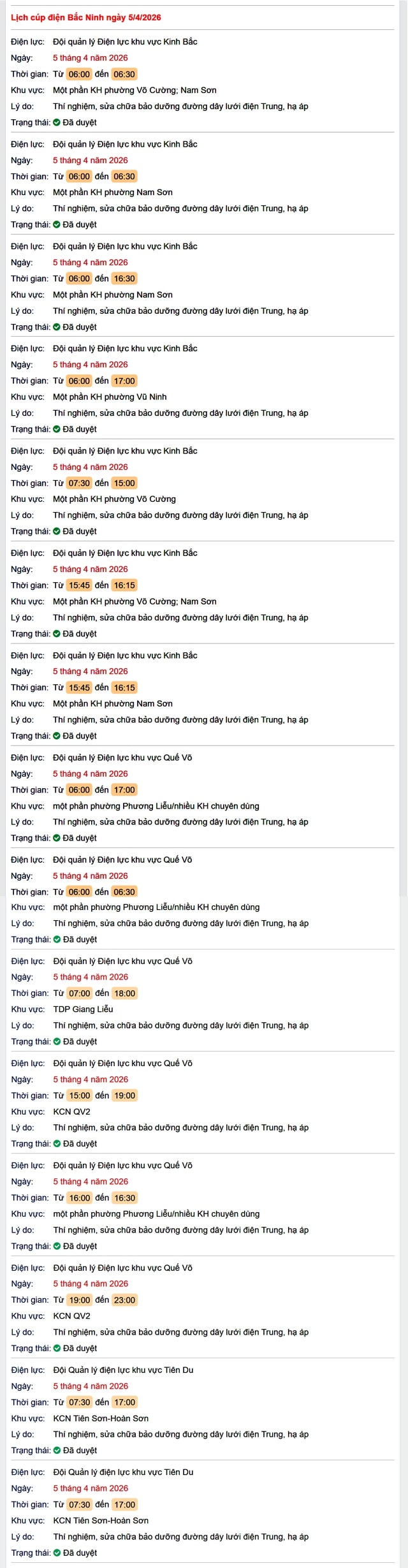 Tra cứu lịch cắt điện Bắc Ninh hôm nay Chủ Nhật ngày 5/4/2026- Ảnh 1.