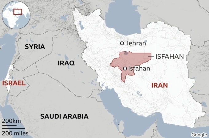 Vị trí thành phố Isfahan của Iran. Đồ họa: BBC