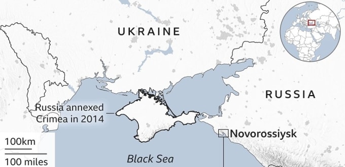 Vị trí cảng Novorossiysk, Nga. Đồ họa: BBC
