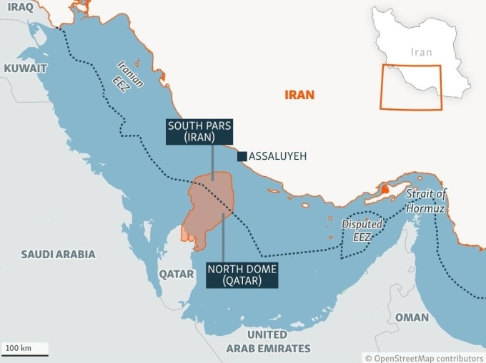 Vị trí thành phố Asaluyeh, Iran. Đồ họa: Open Street Maps