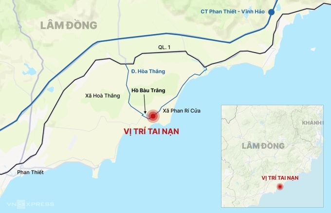 Khu vực xảy ra tai nạn xe khách làm 4 người chết. Đồ họa: Tâm Thảo