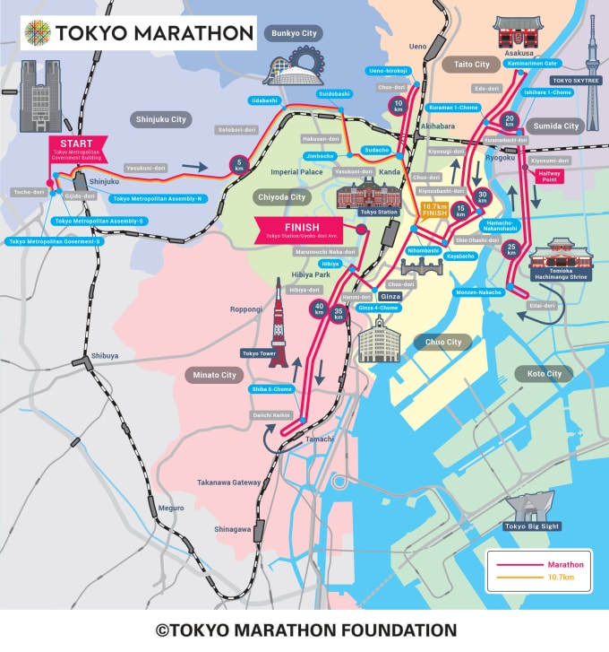 Cung đường 42km Tokyo Marathon ba VĐV tham dự. Ảnh: Tokyo Marathon