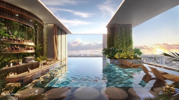 Hồ bơi Sky Pool ở tầng 20 tạo điểm cộng về tiện ích cho Lusso Saigon