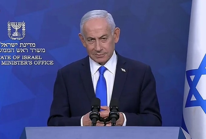 Thủ tướng Israel Benjamin Netanyahu trong bài phát biểu ngày 8/4. Ảnh: Times of Israel