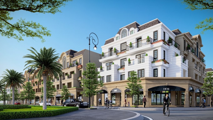 Dãy phố shophouse với kiến trúc tân cổ điển đồng bộ, tạo nên diện mạo đô thị chỉn chu và hiện đại. Ảnh: Thủ Thừa Invest