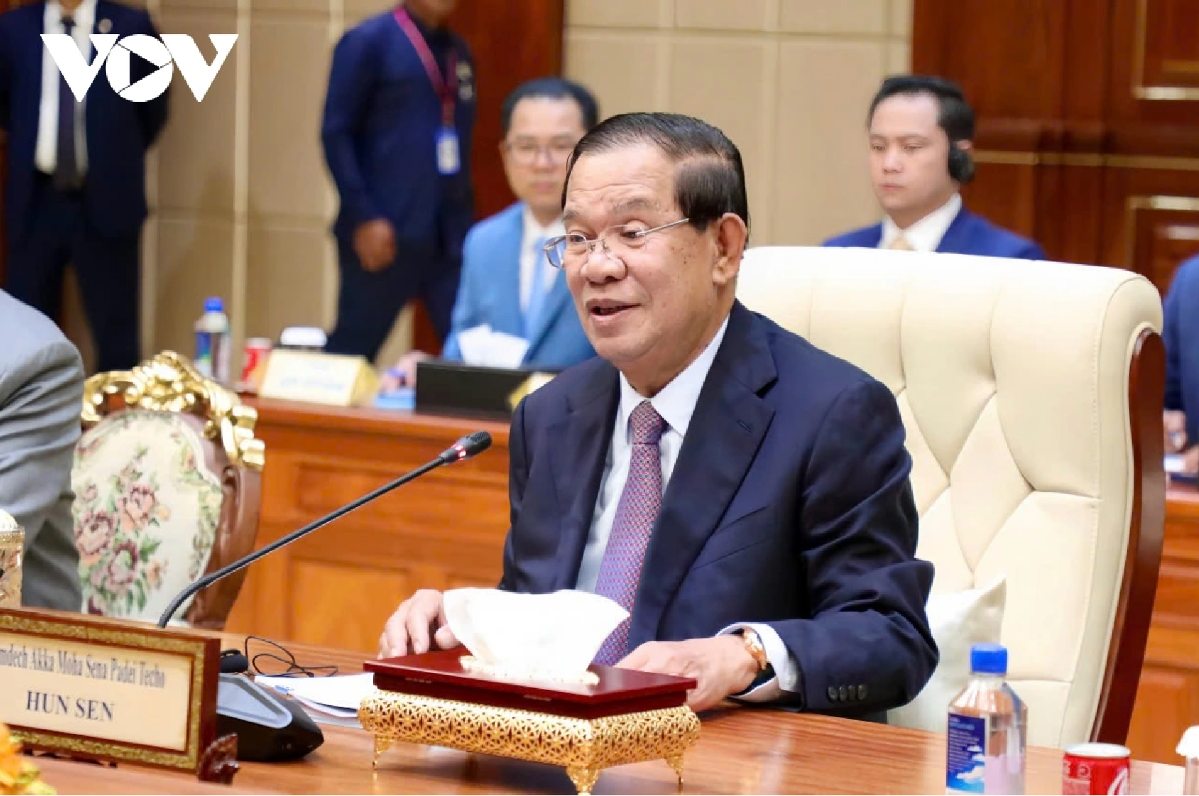 Chủ tịch Đảng Nhân dân Campuchia (CPP), Chủ tịch Thượng viện Vương quốc Campuchia Hun Sen phát biểu tại buổi hội kiến.