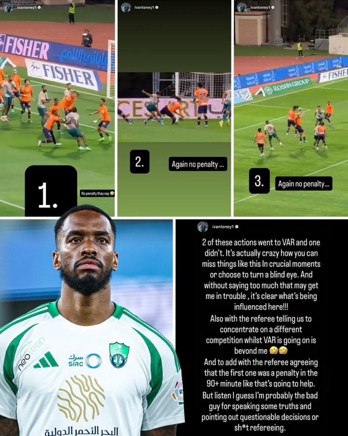 Ivan Toney tiếp tục đăng thông điệp chỉ trích trọng tài và nêu rõ ba tình huống đòi phạt đền trên mạng xã hội. Ảnh: Sportbible