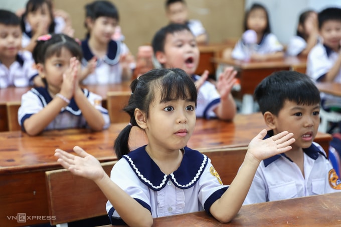 Học sinh trường tiểu học Bùi Văn Mới, phường Phước Long, tháng 9/2025. Ảnh: Quỳnh Trần