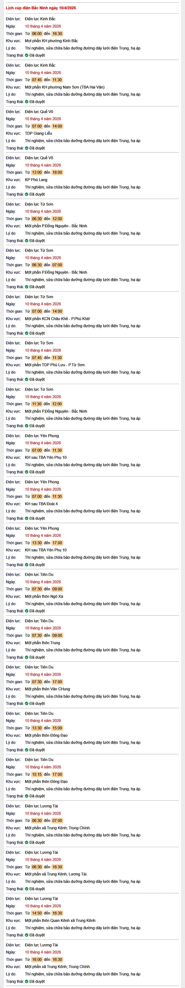 Tra cứu lịch cắt điện Bắc Ninh hôm nay Thứ 6 ngày 10/4/2026- Ảnh 1.