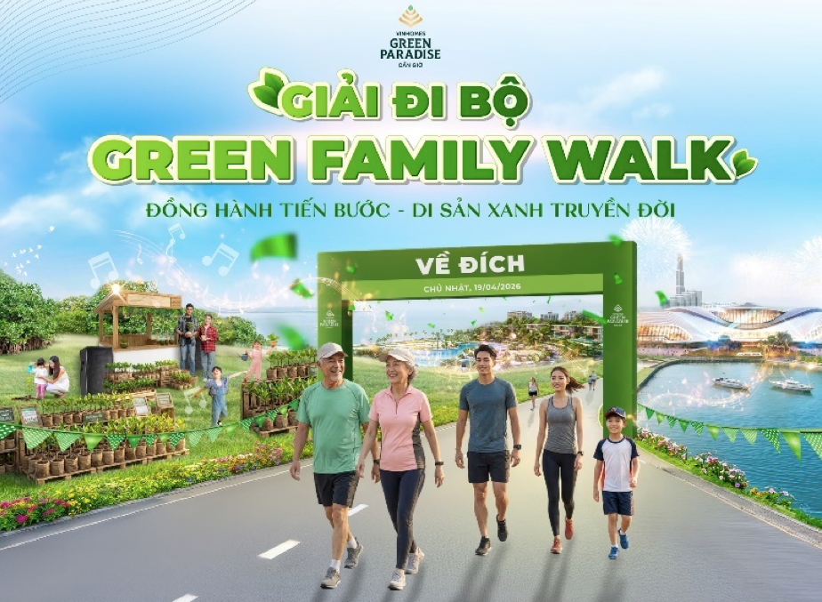Giải đi bộ Green Family Walk sẽ chính thức diễn ra tại Vinhomes Green Paradise vào ngày 19/4