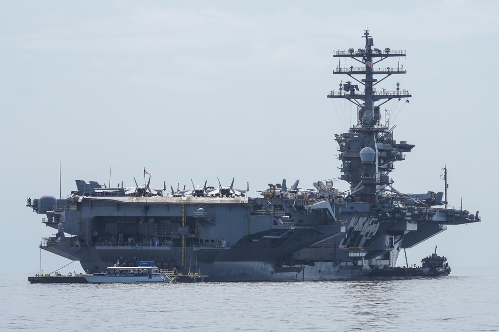 Tàu sân bay USS Nimitz của Hải quân Mỹ neo đậu tại Vịnh Panama, ngày 30/3/2026. (Ảnh tư liệu: AP/Matias Delacroix)