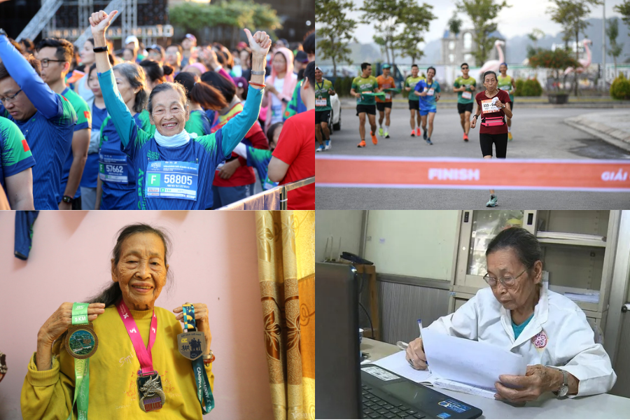 Cụ Nguyễn Thị Việt Dung (86 tuổi) là nổi tiếng trong giới chạy bộ Quảng Ninh nhờ sức bền dẻo dai và đam mê marathon,