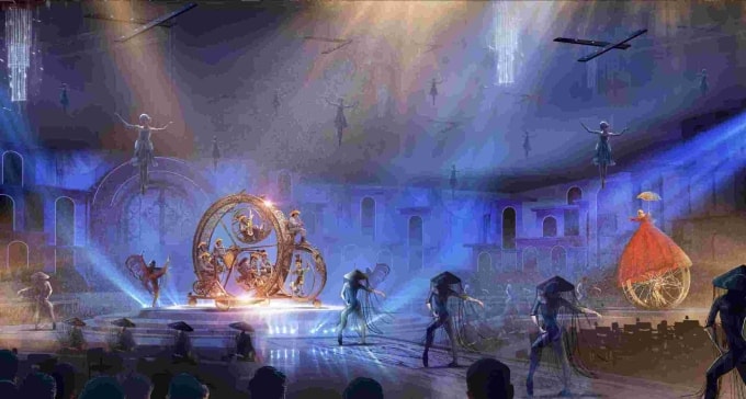 Phối cảnh không gian diễn ra dinner show với sức chứa 2.000 chỗ ngồi, sân khấu đa tầng cùng nhiều công nghệ hiện đại. Ảnh: Sun Group