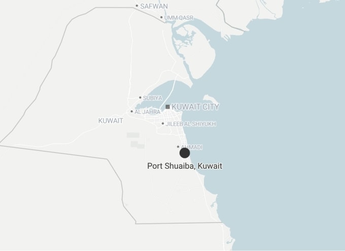 Vị trí cảng Shuaiba, nơi đặt trung tâm tác chiến Mỹ ở Kuwait. Đồ họa: WFLA