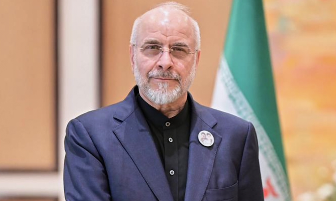 Chủ tịch Quốc hội Iran Mohammad Ghalibaf tại Islamabad, Pakistan hôm 11/4. Ảnh: AP