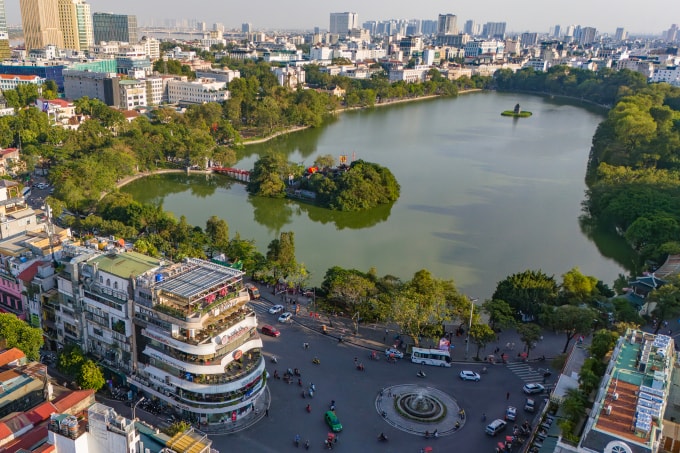 Quang cảnh Hồ Gươm nhìn từ trên cao, tháng 9/2024 Ảnh: Giang Huy