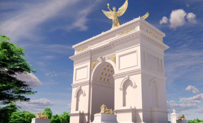 Điểm nhấn của công trình là tượng vàng Nữ thần Tự do đặt trên đỉnh. Ảnh: CFA