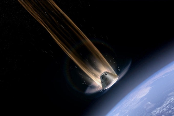 Minh họa tàu Orion của nhiệm vụ Artemis II trở về Trái Đất. Ảnh: NASA