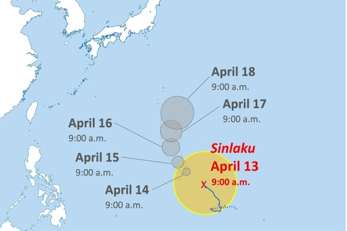 Đường đi dự kiến của siêu bão Sinloka. Đồ họa: Yomiuri
