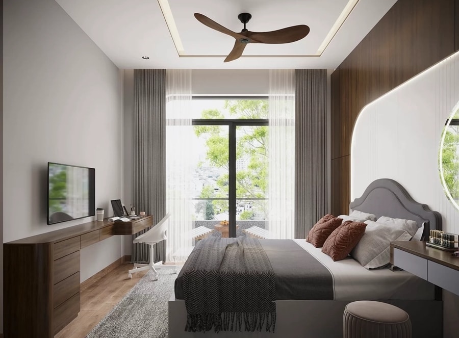 Rèm cửa chắn nắng giữ cho phòng ngủ mát mẻ hơn. (Ảnh: SBS House)