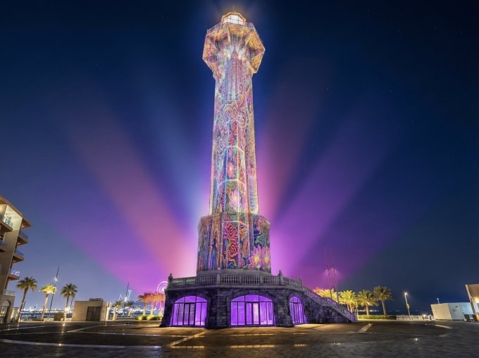 Ngọn Hải Đăng - nơi diễn ra show trình diễn công nghệ 3D Mapping Long Vân Khánh Hội. Ảnh: Sun Group