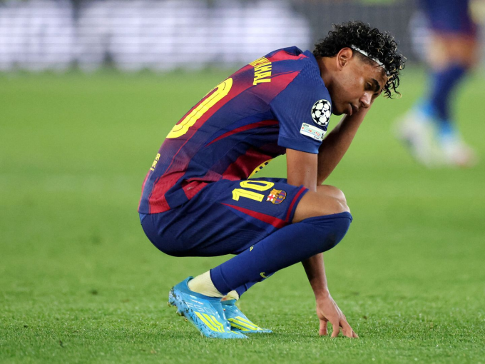 Yamal trong trận thua Atletico Madrid 0-2 ở lượt đi tứ kết Champions League. Ảnh: Reuters